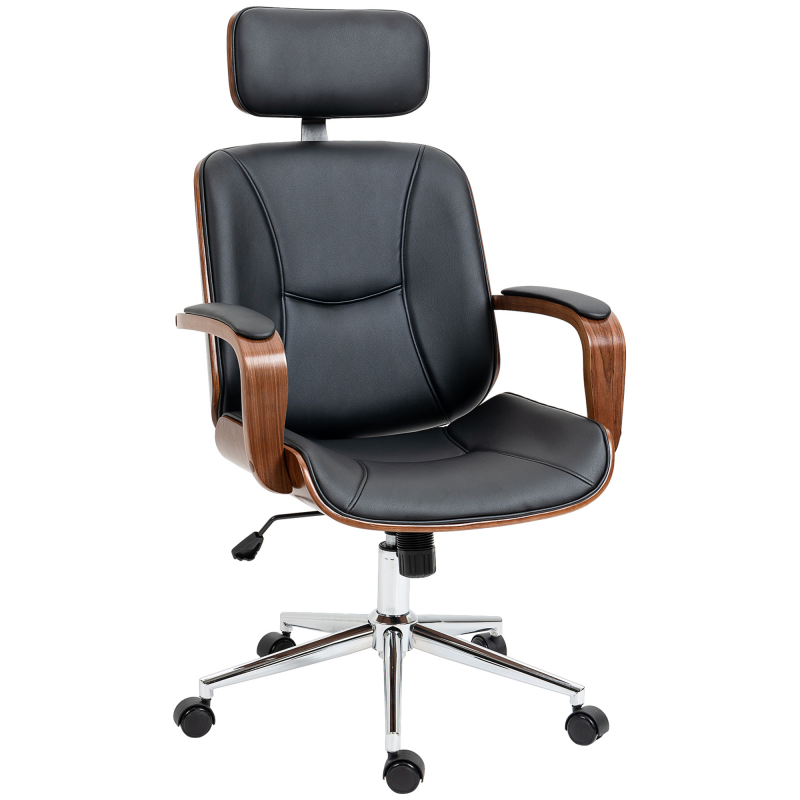 Vinsetto Bürostuhl Ergonomischer Schreibtischstuhl mit Hoher Rückenlehne, Abnehmbarer Kopfstütze Höhenverstellbarer Drehstuhl mit Wippfunktion aus Kunstleder für Home-Office Schwarz Aosom – Bild 1 von 2