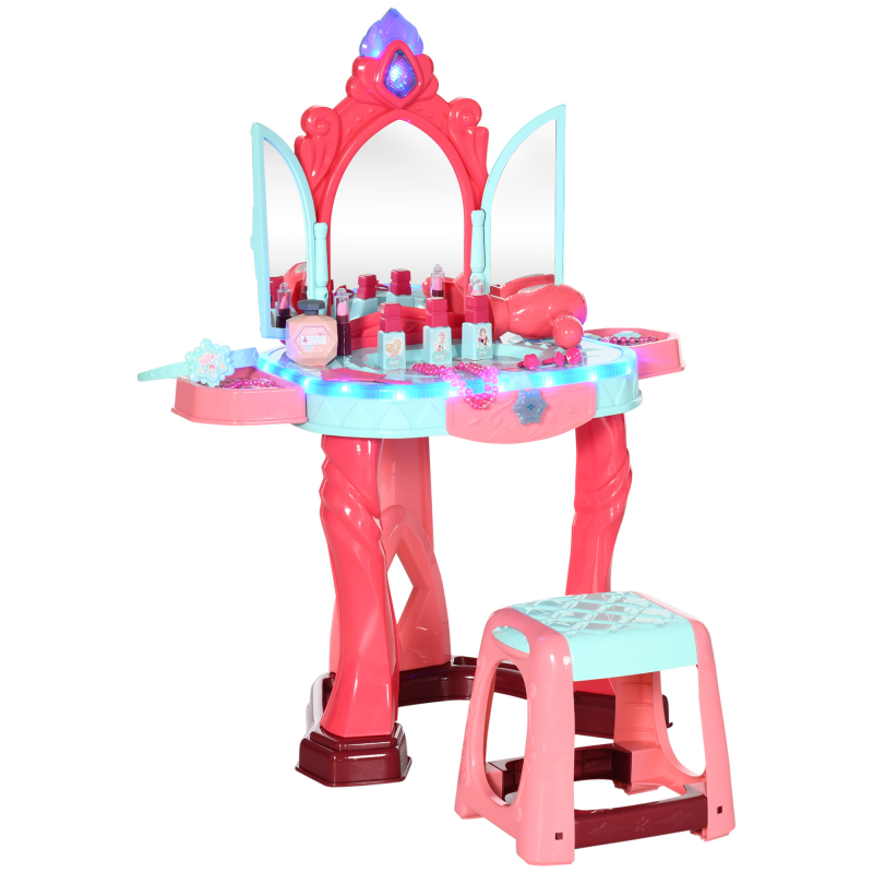AIYAPLAY Schminktisch für Mädchen mit Hocker, Spiegel, Licht, Musik - Schminktisch mit Ablagen, Accessoires - Spielzeug zum Nachahmen von Make-up und Frisuren für Mädchen 3-6 Jahre, Mehrfarbig Aosom – Bild 1 von 2