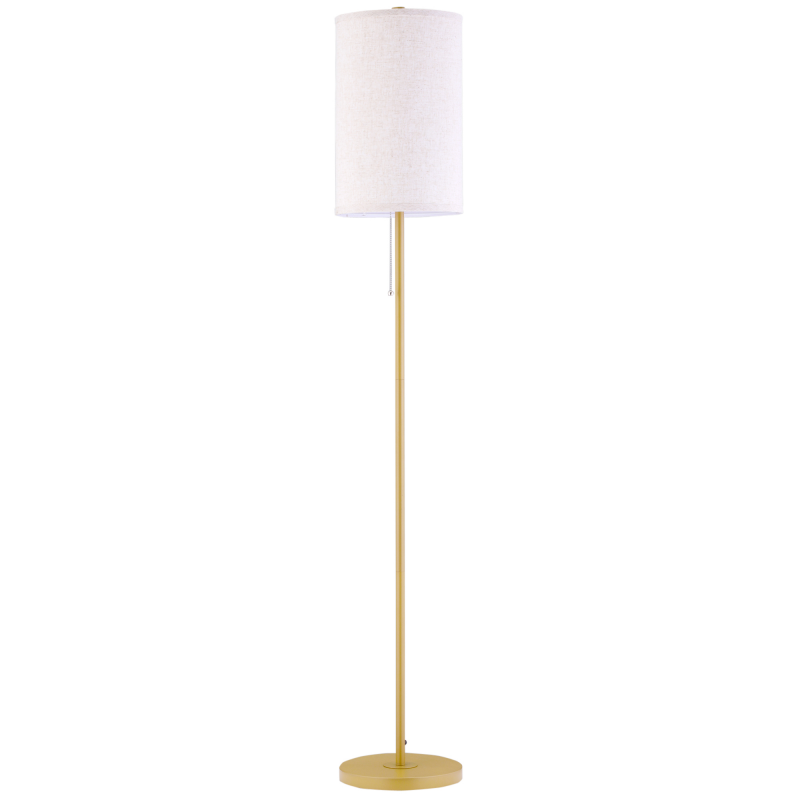 HOMCOM Stehlampe Wohnzimmer Stehleuchte mit Leinen Lampenschirm, Zugkettenschalter, Standleuchte mit Stahlständer, E27 Fassung Standlampe für Schlafzimmer, Cremeweiß Aosom – Bild 1 von 2