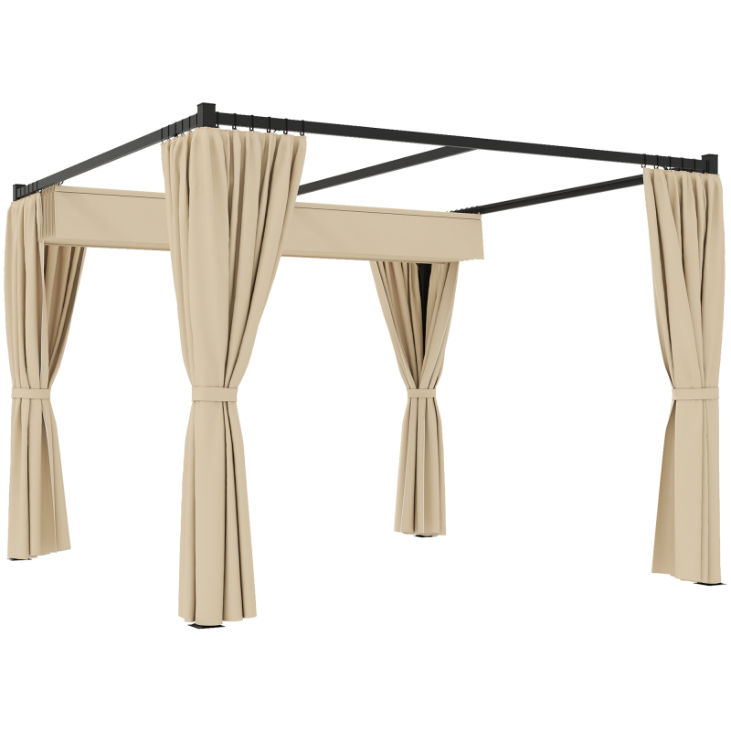 Outsunny Pergola 3 x 3 m Freistehend Terrassenüberdachung mit Schiebedach, 4 Seitenwände, UV-beständig Überdachung Metall Gartenpavillon Sonnenschutz für Terrasse Garten, Beige Aosom – Bild 1 von 2