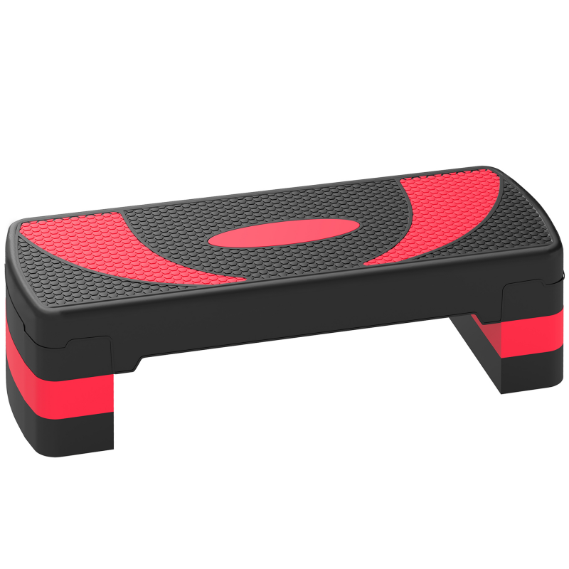 HOMCOM Steppbrett Aerobic-Stepper höhenverstellbar mit 3 Stufen (10/15/20 cm) Fitness Heimtrainer für Indoor Outdoor Belastbarkeit bis 150 kg Rot Aosom – Bild 1 von 2