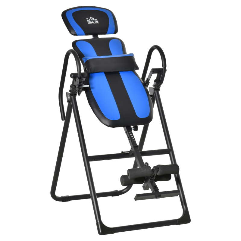 HOMCOM Inversionsbank klappbar Schwerkrafttrainer mit beweglichen Rädern und einstellbarem Rückenpolster, Metall ABS Schwarz Blau 132x71x145cm Aosom.de – Bild 1 von 2