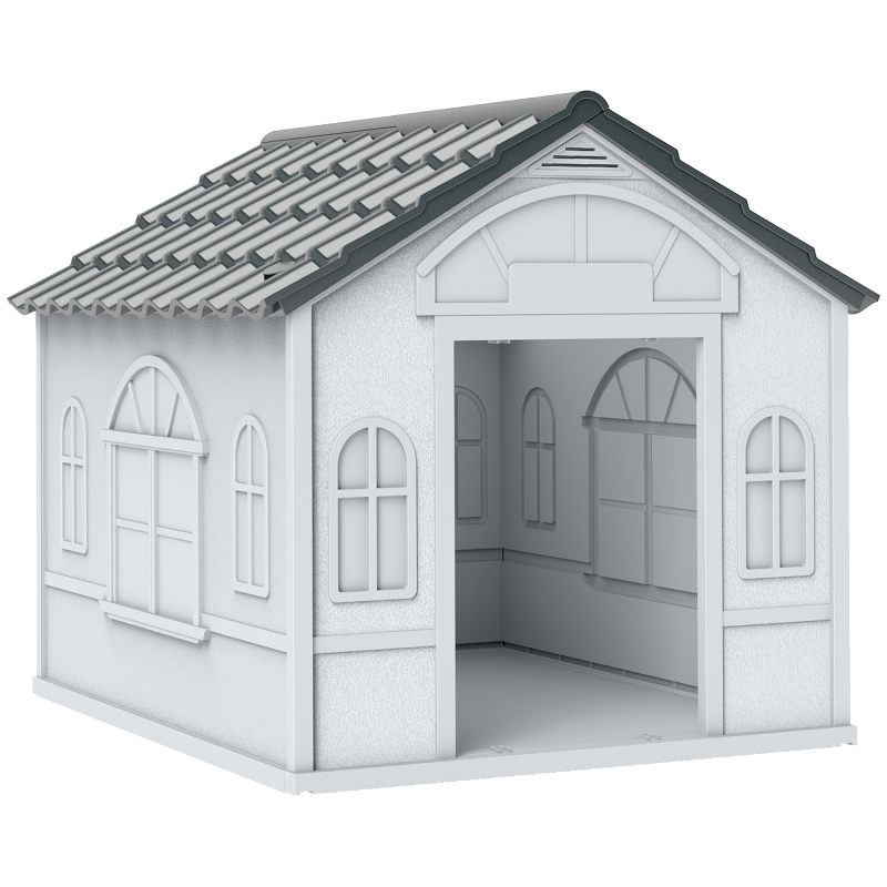 PawHut Hundehütte, Hundehaus mit Satteldach, wetterfest Kleintierhaus für mittelgroße Hunde unter 20 kg, Hundehütte Outdoor, 65 x 75,7 x 63 cm, Grau Aosom – Bild 1 von 2