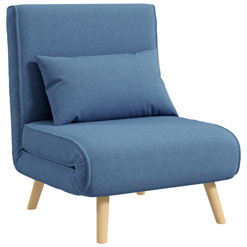 HOMCOM 3-in-1 Schlafsessel 1-Sitzer, Sessel & Gästebett - 5-fach verstellbare Rückenlehne, Kissen inklusive, gepolsterter Sitz - für Büro, Wohnzimmer, Schlafzimmer, blau Aosom – Bild 1 von 2