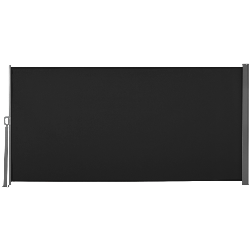 Outsunny Seitlicher Sichtschutz-Rollo, einziehbarer Paravent, 3L x 1,6H m, Metall, wasserdichtes Polyester, UV-beständig, Hochdichte 180 g/m², Schwarz Aosom – Bild 1 von 2