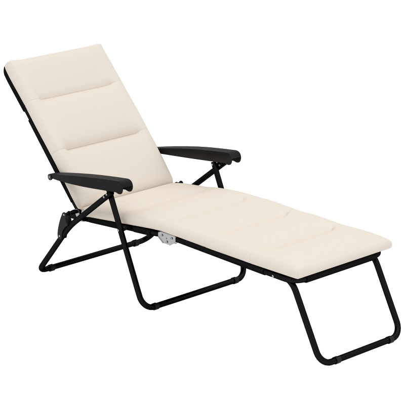 Outsunny Klappbarer Liegestuhl, 6-fach verstellbar, hoher Komfort mit Auflage + Armlehnen, Stahl Polyester Creme Aosom – Bild 1 von 2
