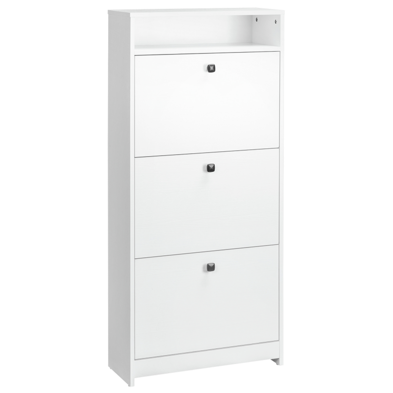 HOMCOM Schuhschrank 3 Klappenfächer (18 Paar Schuhe) und 1 Ablage Spanplatte Weiß 60×24×132cm Aosom – Bild 1 von 2