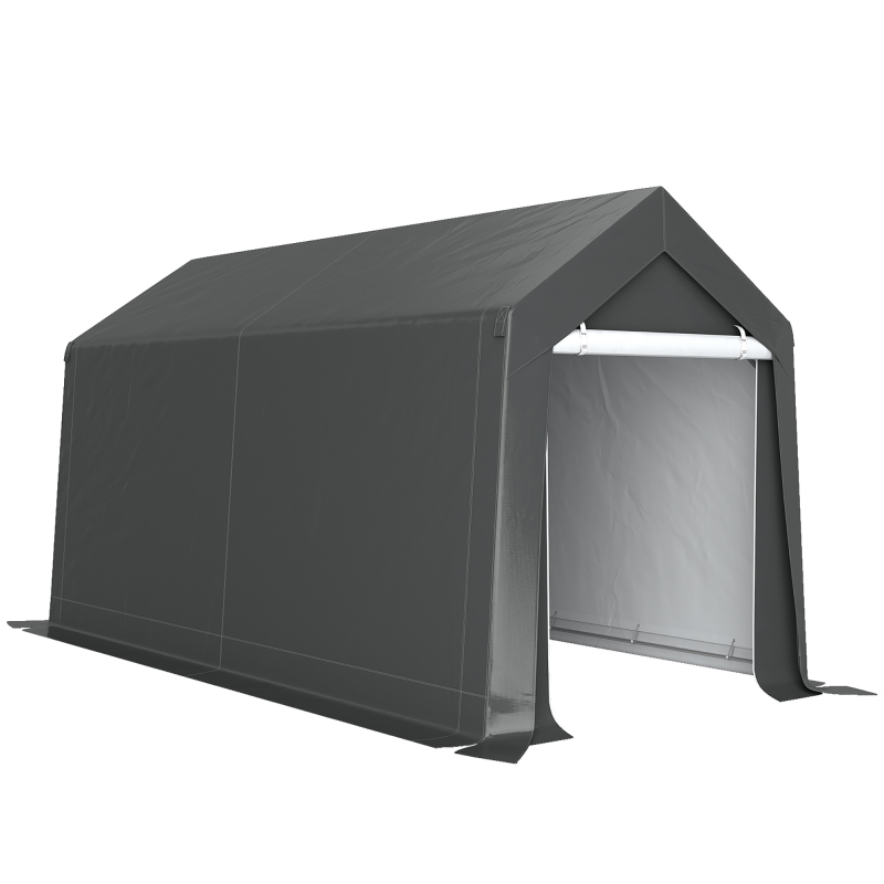Outsunny Garagenzelt, 2,1 x 3,6 x 2,35 m Lagerzelt mit UV-Schutz, Reißverschlusstür, Wasserabweisend Foliengarage für Motorrad, Gartengeräte, Dunkelgrau Aosom – Bild 1 von 2