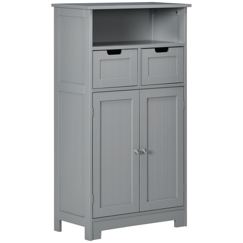 kleankin Badezimmerschrank, Aufbewahrung mit 2 Schubladen, Fach, Schrank mit Tür, verstellbarer Einlegeboden, für Bad, Küche, Wohnzimmer, 60 x 30 x 109 cm, grau Aosom – Bild 1 von 2