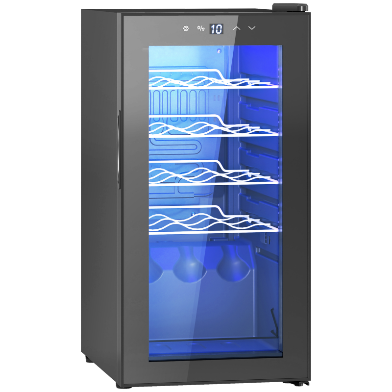 HOMCOM Weinkühlschrank 15 Flaschen 44L Monotemperatur 5-18℃ Weinschrank mit UV-beständigem Glas, Kompressor, Verstellbaren Ablagen, Touch-Display, LED-Beleuchtung, Klasse G, Schwarz Aosom – Bild 1 von 2