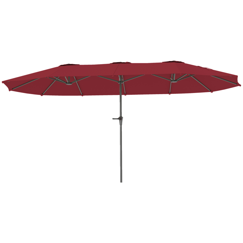Outsunny Doppelschirm für Garten 4x2,2 m mit 12 Streben, Belüftung und Kurbel, Außenschirm aus Metall und Polyester, UV 30+, Rosso Vino Aosom – Bild 1 von 2
