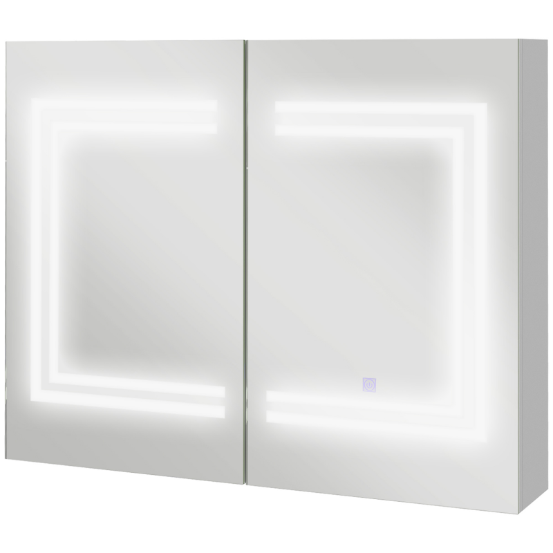 kleankin Spiegelschrank mit LED-Beleuchtung, 80x15x65 cm Badezimmerschrank mit Spiegel, Soft-Close-Türen, dimmbar in 3 Farben, verstellbare Einlegeböden, Touch-Schalter, Glänzendes Weiß Aosom – Bild 1 von 2