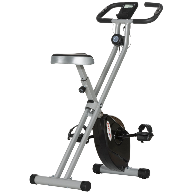 SPORTNOW Klappbarer Magnet-Heimtrainer mit 8 Widerstandsstufen, LCD-Display & Herzfrequenz, Rollen, verstellbarem Sattel und integrierter Halterung, Stahl, Grau und Schwarz Aosom – Bild 1 von 2