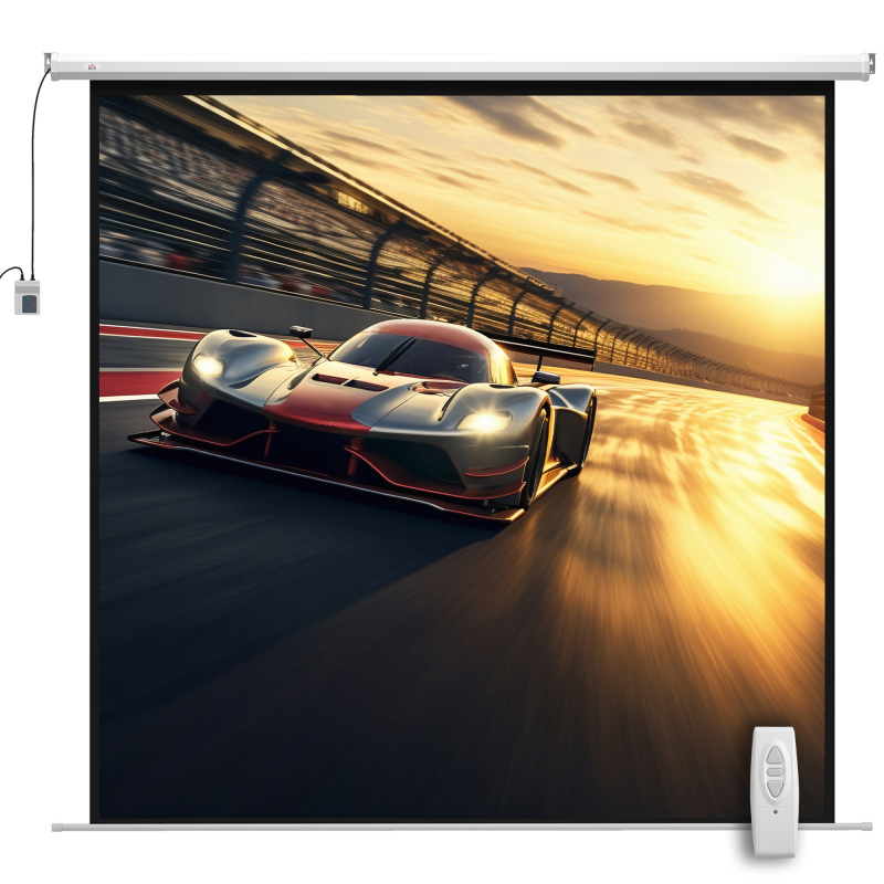 HOMCOM Videoprojektor-Leinwand 304,8 cm, 1:1 4K HD motorisierte elektrische Projektionsleinwand, TV- und Heimkino-Leinwand, Wand- oder Deckenmontage, Bedienfeld und Fernbedienung Aosom – Bild 1 von 2