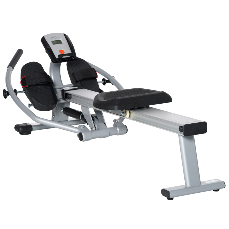 HOMCOM Professionelles Rudergerät für Zuhause mit 12 Widerständen, Trainingsgerät mit digitalem Monitor und gleitendem Aluminiumrahmen, Stahl und ABS, 160x61x50cm, Grau und Schwarz Aosom – Bild 1 von 2