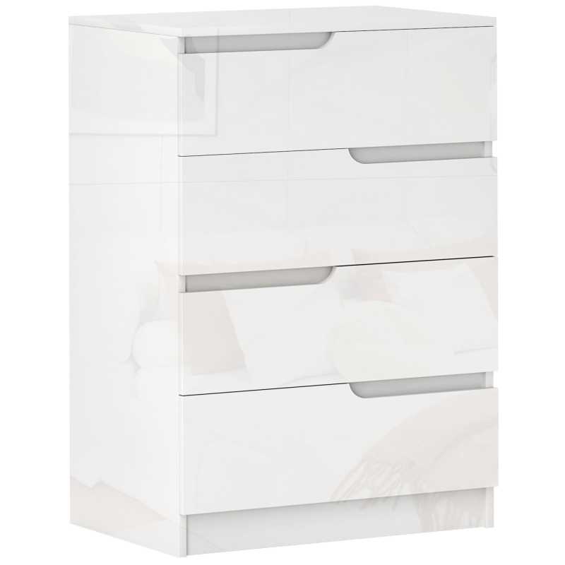 HOMCOM Kommode mit 4 Schubladen, Schlafzimmerkommode aus Holz für Wohnzimmer, Flur, Eingangsbereich, 60x40x85 cm, Weiß Hochglanz Aosom – Bild 1 von 2