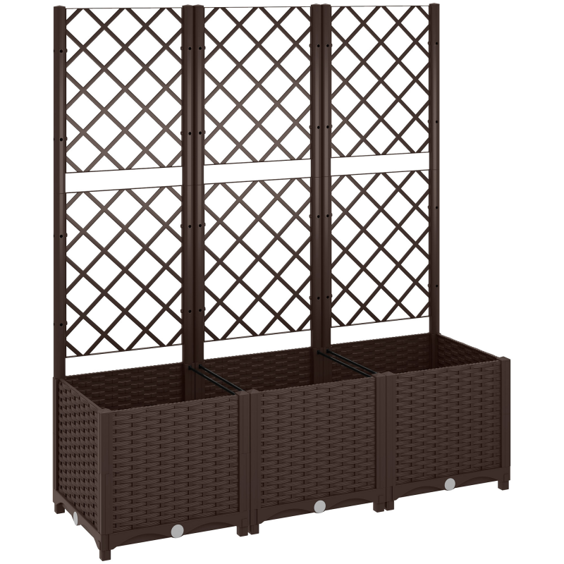 Outsunny Pflanzkasten mit Spalier, erhöhtes Gartenbeet, Außen-Pflanzkasten mit 8 Abflusslöchern, Wasserreservoirs, Blumenkasten für Balkon Terrasse Patio, 120 x 40 x 135 cm, braun Aosom – Bild 1 von 2
