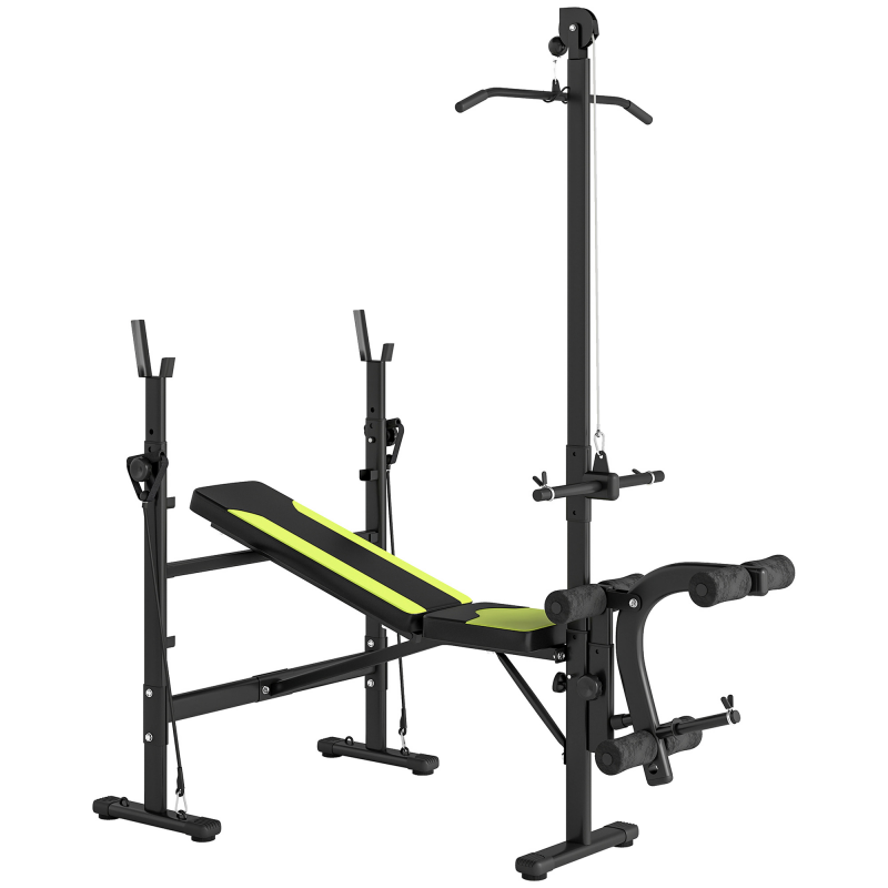 HOMCOM Multifunktionsbank Fitnessstation mit 3-fach verstellbarer Rückenlehne, Beinstütze und oberer Stange, 175x110x202cm, Schwarz Aosom – Bild 1 von 2
