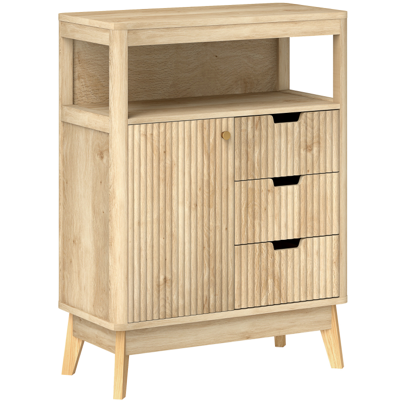 HOMCOM Buffet Wohnzimmer Aufbewahrungsmöbel im modernen Stil mit Türen, verstellbarer Ablage und offenem Fach - Sideboard für Esszimmer, Küche und Wohnzimmer, 60 x 30 x 81 cm, Naturholz Aosom – Bild 1 von 2