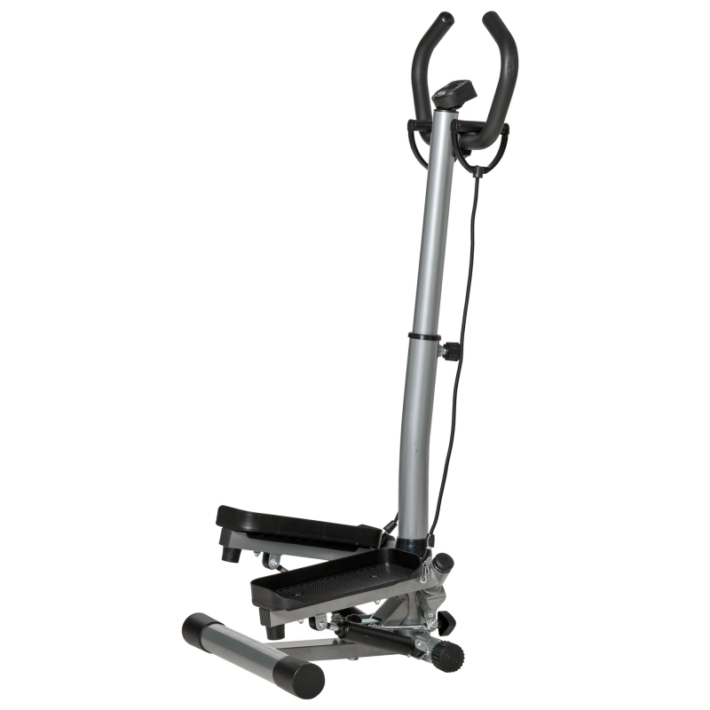 HOMCOM Stepper mit höhenverstellbarem Griff, rutschfesten Griffen und Elastikbändern, Step-Fitness mit LCD-Monitor für Zuhause und Fitnessstudio, Schwarz und Silber Aosom – Bild 1 von 2