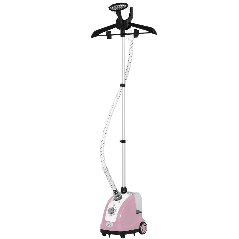 HOMCOM Vertikaler Dampfglätter für Kleidung 1,4 L 1950 W Dampfausstoß 32 g/min Teleskopstange Rosa Schwarz Aosom – Bild 1 von 2