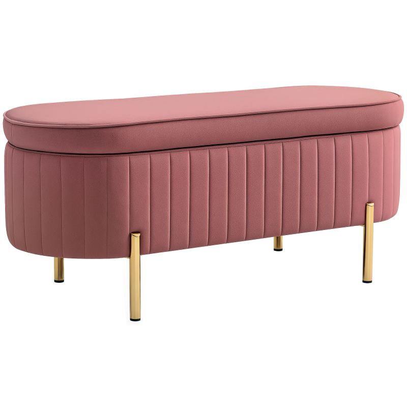 HOMCOM Stauraumbank, Samtoptik-Bettbank, Stauraum mit Deckel, Metallfüße, 72 l, bis 220 kg, Sitzbank für Wohnzimmer, Schlafzimmer, Flur, 108x44x43,5cm, rosa Aosom – Bild 1 von 2