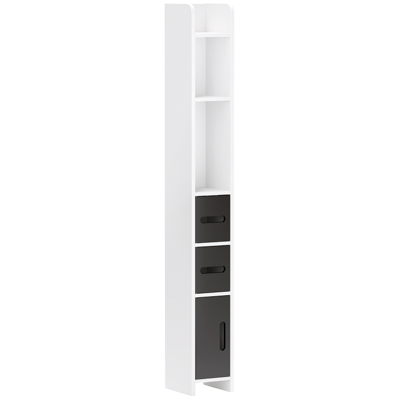 kleankin platzsparender Säulenschrank mit 3 Regalen und 3 Schränkchen, Badezimmerschrank aus Holz für Wohnzimmer, Wohnraum, Küche, 15x17x120 cm, Weiß und Schwarz Aosom – Bild 1 von 2