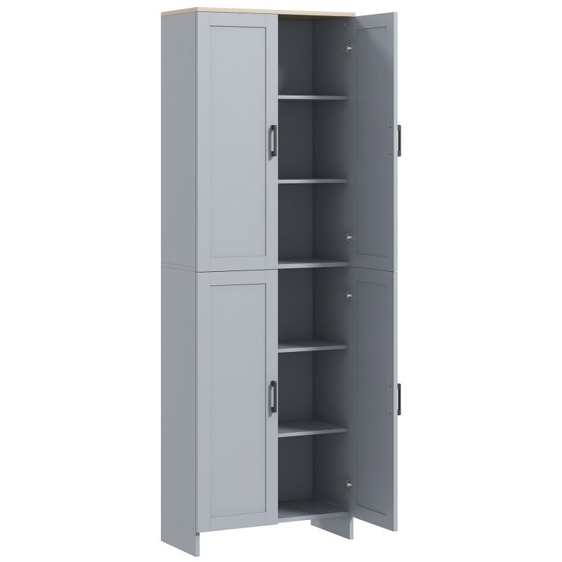 HOMCOM Küchenschrank Buffet Geschirrschrank vielseitiger Aufbewahrungsschrank moderner Stil mit 4 Türen und verstellbaren Regalen, 60 x 30 x 170,5 cm, grau Aosom – Bild 1 von 2