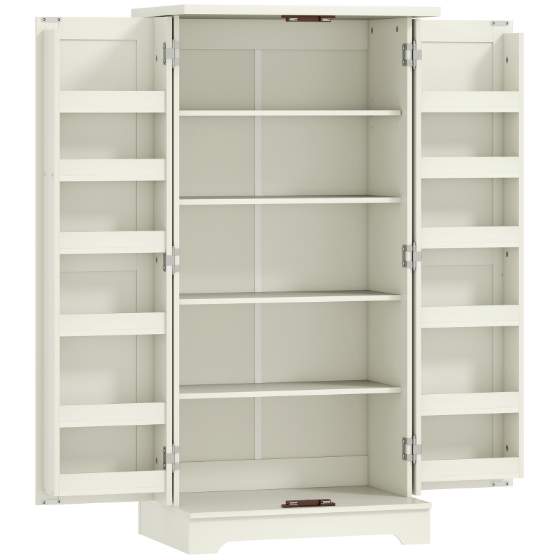 HOMCOM Küchenbuffet, Küchenschrank, Geschirrschrank, 5 Ebenen, mit Türen und verstellbaren Regalen, 60 x 40 x 120 cm, Holzmaserung, Creme Aosom – Bild 1 von 2
