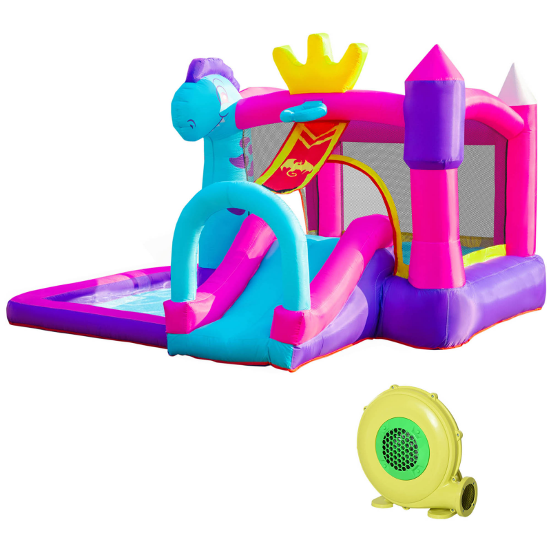 Outsunny Aufblasbares Schloss mit Rutsche, Trampolin, Spielbereich, Pool und Korb für bis zu 3 Kinder ab 3 Jahren, Gebläse und Tragetasche, Gebläse 350W inkl., Maße 300L x 270l x 200H cm, Mehrfarbig Aosom – Bild 1 von 2