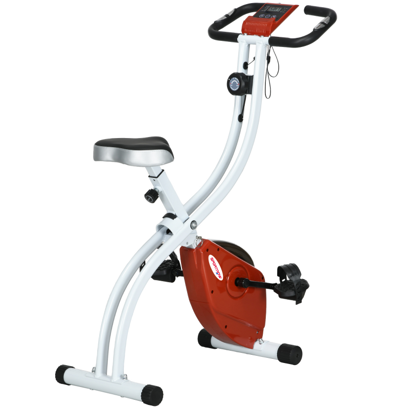 SPORTNOW Klappbarer Magnetischer Heimtrainer mit 8 Widerstandsstufen und LCD-Monitor, Indoor-Bike mit verstellbarem Sitz, Tablet-Halter, Rollen, Pulssensor, aus Stahl, Rot Aosom – Bild 1 von 2