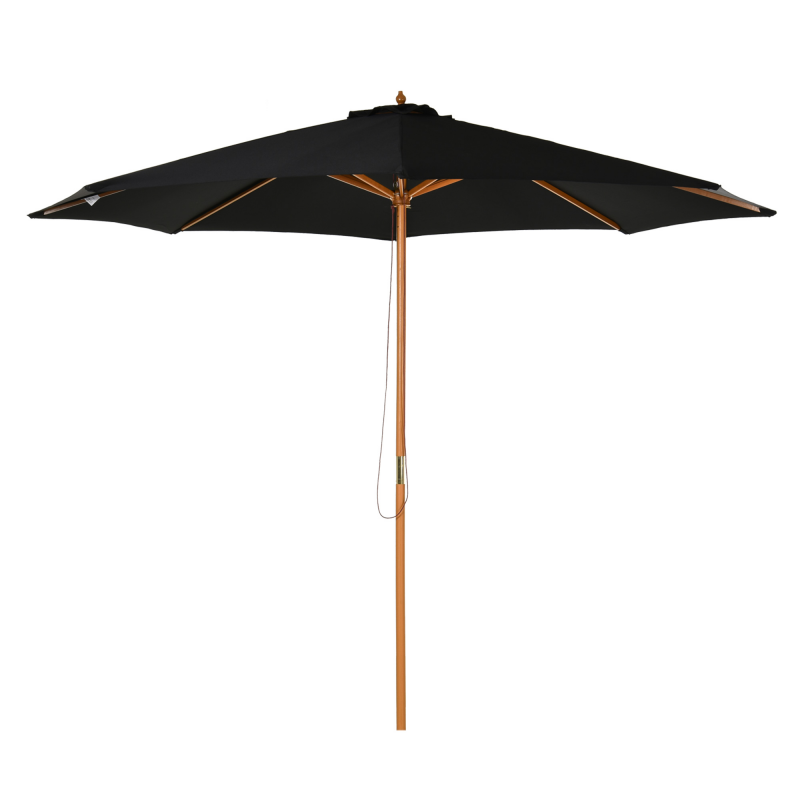 Outsunny Sonnenschirm Holz 300 cm Gartenschirm Balkonschirm Bambus Schwarz robust elegant für Garten Terrasse Aosom.de – Bild 1 von 2