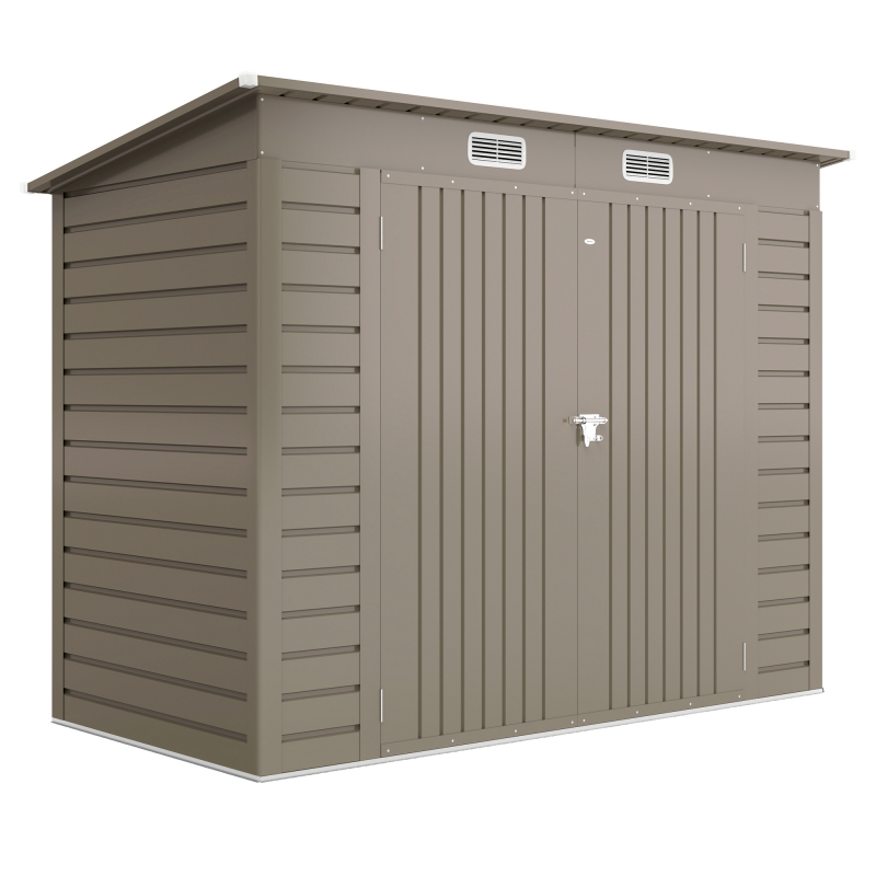 Outsunny Metall Gerätehaus 2,7 m² 249x121x183cm Geräteschuppen mit Pultdach Abschließbarer Doppeltür Entlüftung Schloss Rampe Gartenhaus Outdoor Garten Schuppen für Hinterhof Außenbereich Hellgrau Aosom – Bild 1 von 2