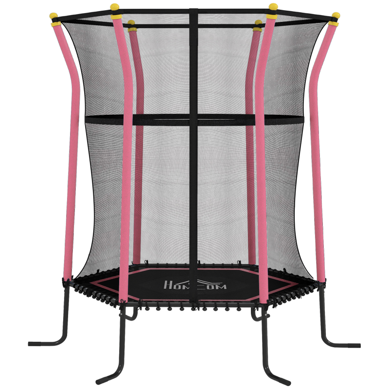 HOMCOM Kindertrampolin Ø163,5 cm, Trampolin mit Sicherheitsnetz, Randabdeckung, Gartentrampolin für Kinder 3-10 Jahre, bis 50 kg belastbar, Rosa Aosom – Bild 1 von 2