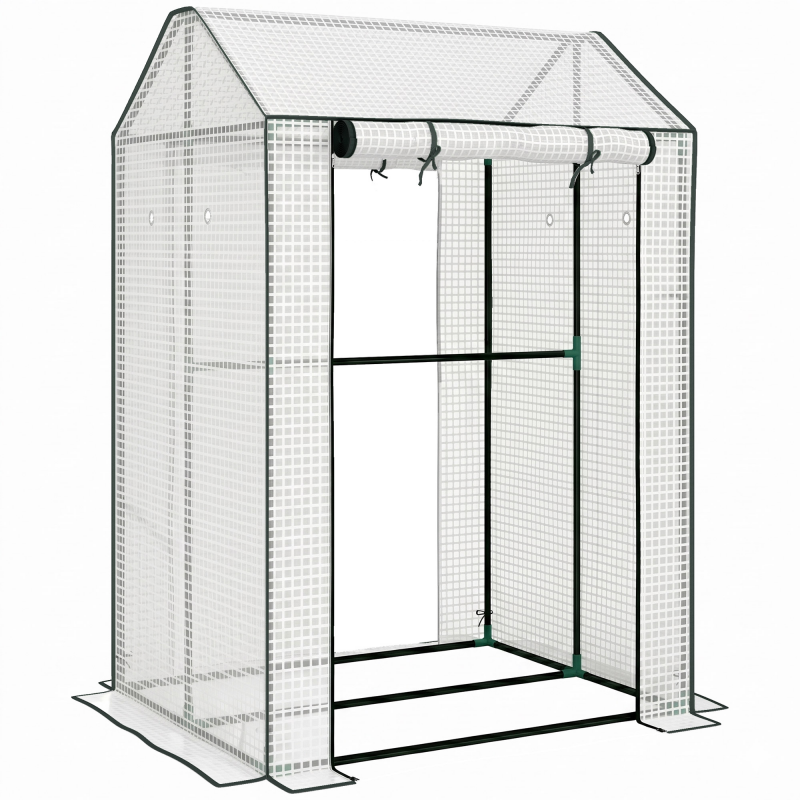 Outsunny Foliengewächshaus mit Doppeltür, winddichtes Tomatenhaus in Weiß, 100x80x150cm, ideal für Garten & Balkon Aosom.de – Bild 1 von 2