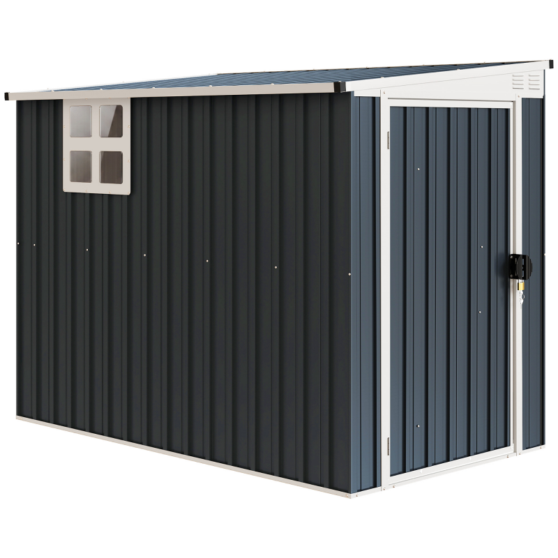 Outsunny Metall Gerätehaus 2,7m² 128x231x181cm Geräteschuppen mit Pultdach Fenster Abschließbarer Tür wetterfest Gartenhaus Outdoor Garten Schuppen für Hinterhof Außenbereich Dunkelgrau Aosom – Bild 1 von 2