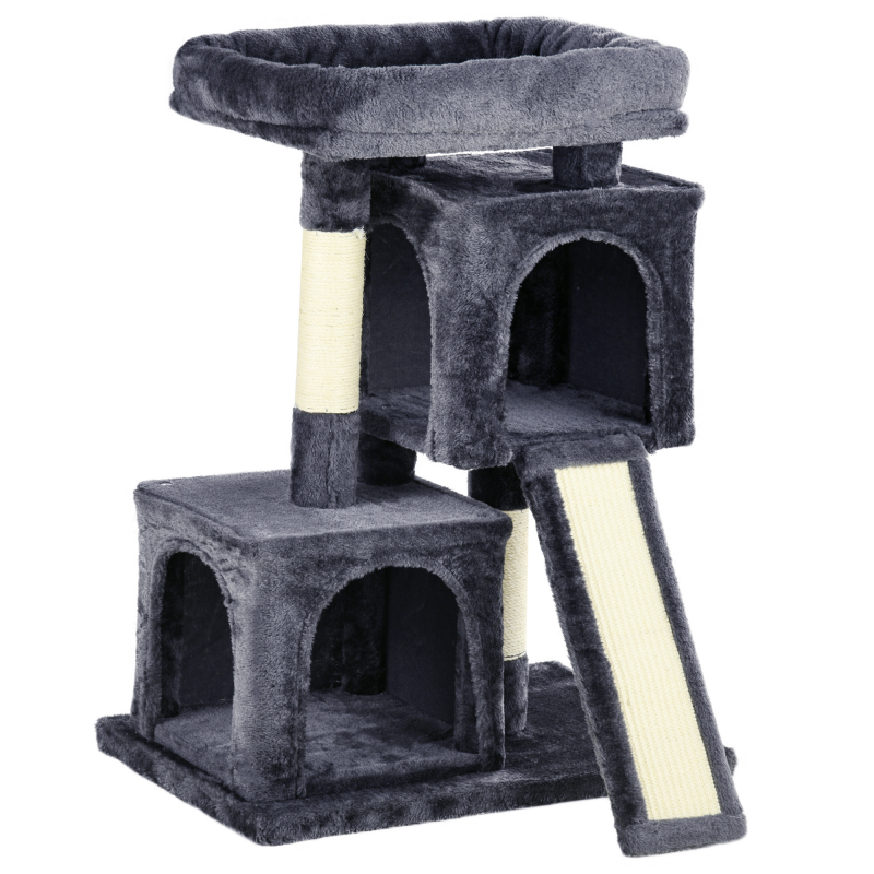 PawHut Sisal Kratzbaum bis 30 kg Katzenbaum mit Sisalsäule Kratzbrett Plüsch dunkelgrau für aktive Katzen Aosom.de – Bild 1 von 2