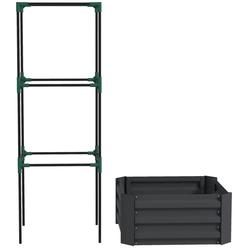 Outsunny Hochbeet mit Rankhilfe, Höhenverstellbar Blumenkasten mit Offenem Boden, Gemüsebeet, Pflanzkasten, Kräuterbeet für Garten, Balkon, Verzinkter Stahl, Dunkelgrau, 61 x 61 x 140 cm Aosom – Bild 1 von 2