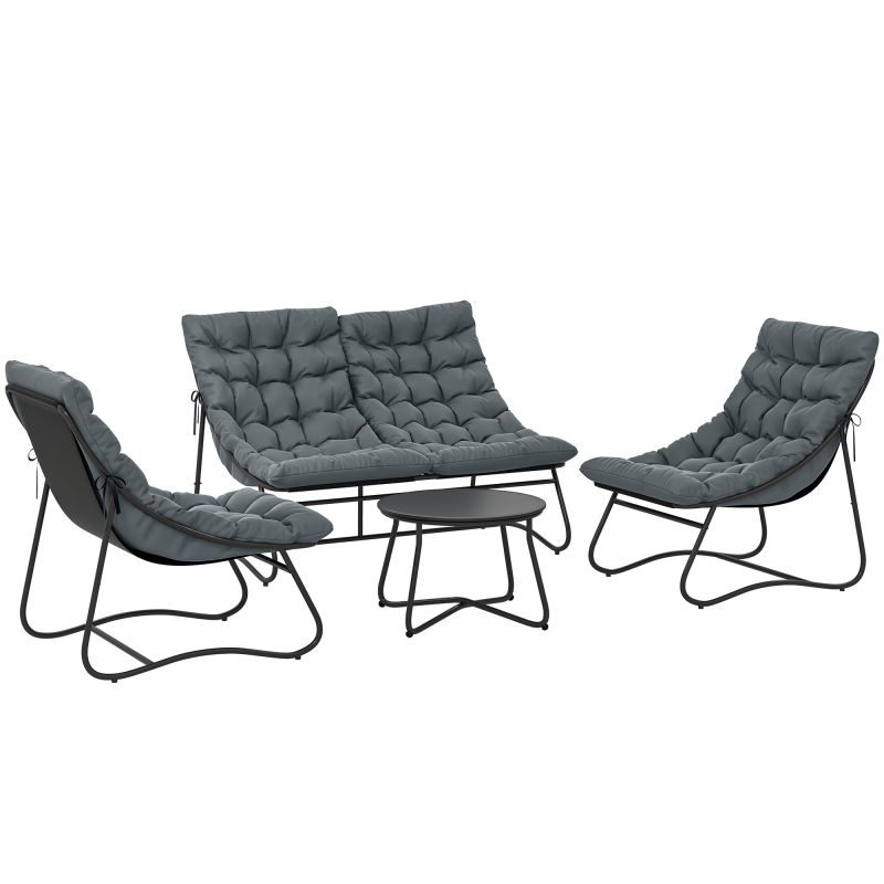 Outsunny Stahl Gartenmöbel Set 4 Personen wetterfest Balkonmöbel-Set mit 2er Sofa, Sessel Beistelltisch Sitzkissen Outdoor Sitzgruppe Terrassenmöbel Gartengarnitur für Garten Terrasse Balkon Grau Aosom – Bild 1 von 2