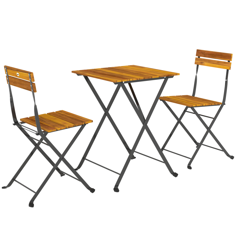 Outsunny Sitzgruppe 3 tlg. Essgruppe für 2 Personen klappbarer Esstisch mit 2 klappbare Stühle, Bistroset Esszimmergruppe Küchentisch-Set mit Stahlgestell Balkonmöbel für Terrasse, Balkon Teak Aosom – Bild 1 von 2