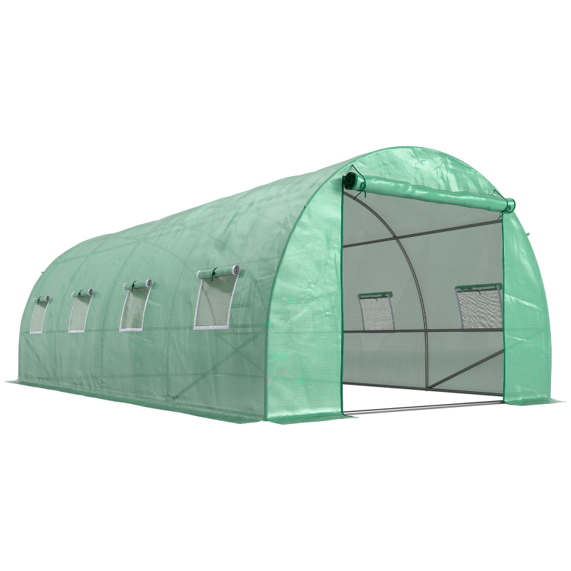 Outsunny Gewächshaus ca. 6 x 3 x 2 m Foliengewächshaus mit 8 Fenster, Rolltür, Aufrollbar Seitenwänden, UV-beständiger Folientunnel, Winterfest Tomatenhaus mit Erdanker, Grün Aosom – Bild 1 von 2