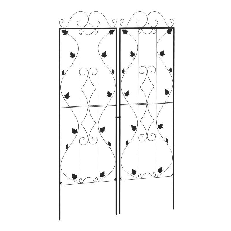 Outsunny Rankgitter Stahl 2er Set zum Stecken rostfrei Rankhilfe mit Blättern 50 x 181 cm Spalier Pflanzenspalier für Zimmerpflanzen Tomaten Blumen Kletterpflanzen Schwarz Aosom – Bild 1 von 2