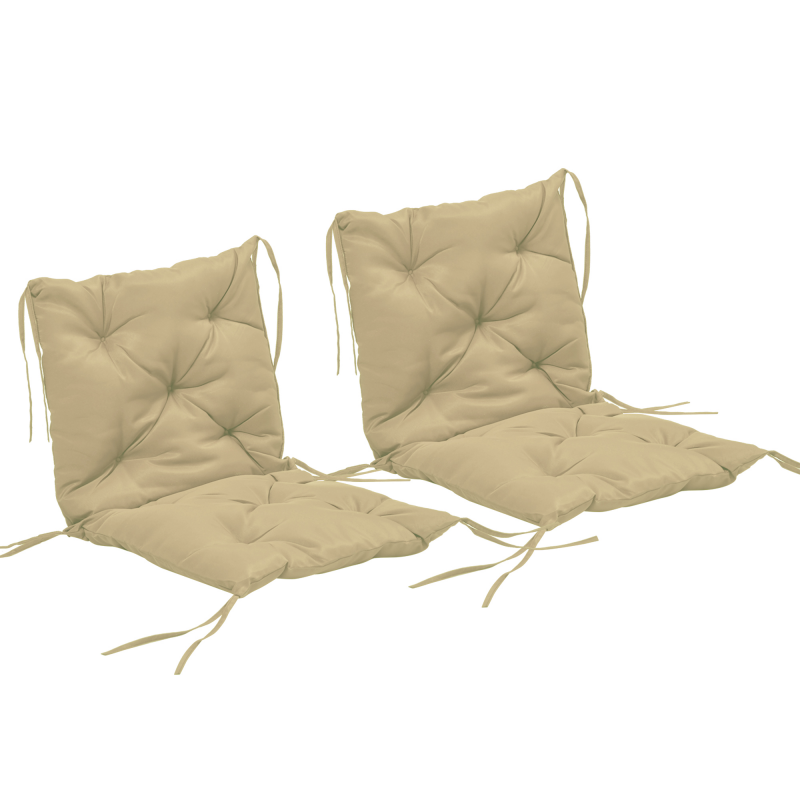Outsunny 2er-Set Sitzkissen, 98 x 50 cm Stuhlkissen mit Bindebänder, Stoffbezug, 8cm dick Polsterauflage, Sitzpolster für Küche, Büro, Esszimmerstühle, Khaki Aosom – Bild 1 von 2