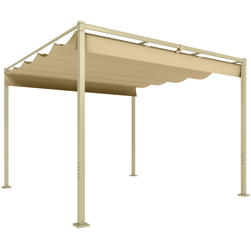 Outsunny Pergola ca. 3x3m Garten Pavillon mit magnetischem Pad Terrassendachung aus Metall, Gartenpavillon mit verstellbares Dach, Freistehend, UV Schutz 30+, für Terrasse und Garten, Khaki Aosom – Bild 1 von 2
