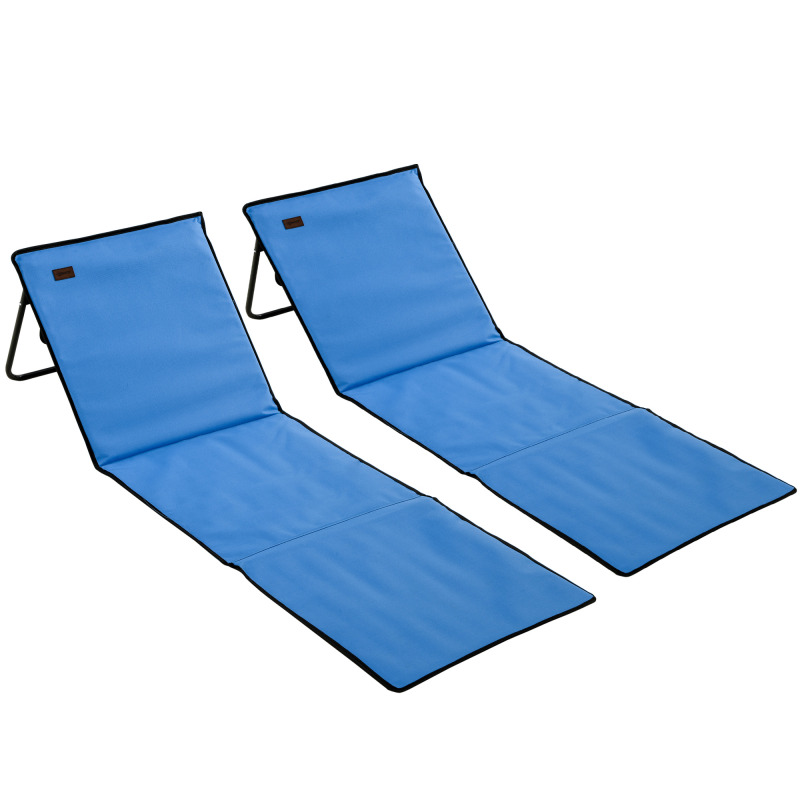Outsunny 2er-Set Strandmatte, faltbar Strandliege mit Tragetasche, Liegestuhl mit verstellbare Rückenlehne, Sonnenliege 110 kg belast, Strandmatratze, Magazin Tasche für Garten Outdoor, Blau Aosom – Bild 1 von 2