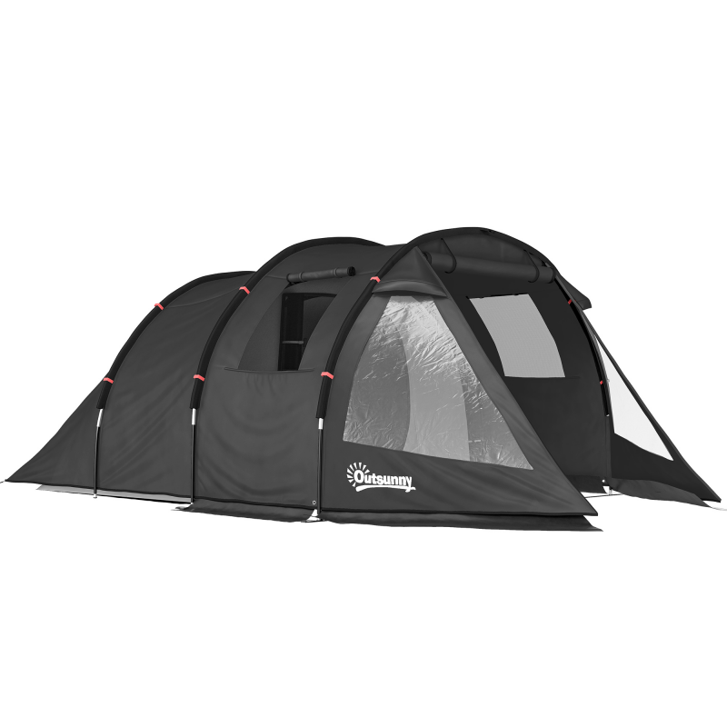 Outsunny Tunnelzelt 4-Personen Campingzelt mit 2 Räumen, UV-Schutz, 2000mm Wassersäule, wasserdicht & Tragetasche, Schwarz Aosom.de – Bild 1 von 2