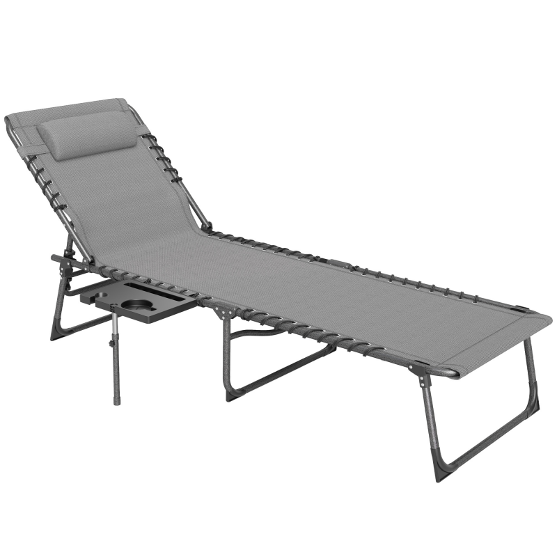 Outsunny Sonnenliege klappbar Gartenliege mit Kopfkissen, Liegestuhl mit 5-Fach verstellbare Rückenlehne, wetterfeste Campingliege, Gartenstuhl bis 120 kg, für Garten Outdoor Strand Pool Grau Aosom – Bild 1 von 2