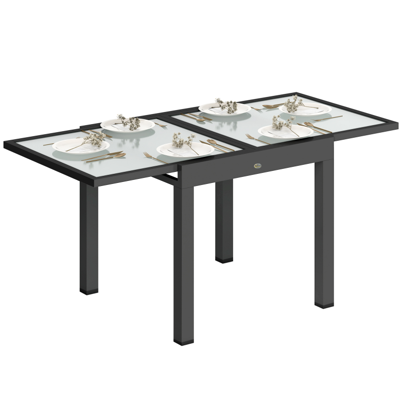 Outsunny Tisch Extensible de Jardin Grande Taille Maße: 160L x 80B x 75H cm Aluminium Dunkelgrau Platte aus Gehärtetem Glas Transparent Aosom – Bild 1 von 2