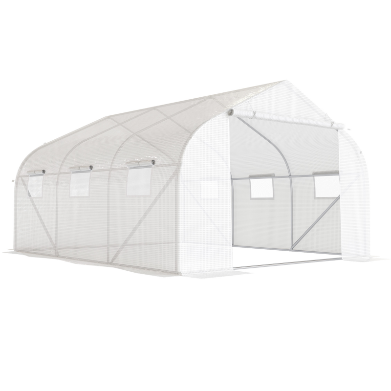 Outsunny Foliengewächshaus 4,45x2,99x2,05m UV-Schutz Tomatenhaus, Mesh-Fenster, Winddicht, Metall, Weiß Aosom – Bild 1 von 2