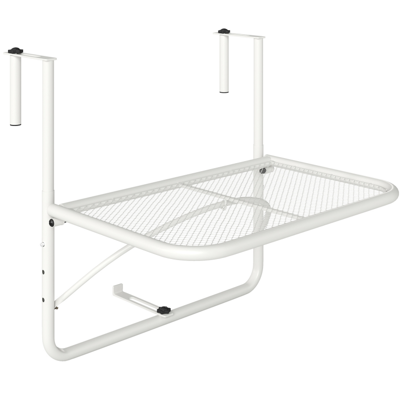 Outsunny Balkonhängetisch höhenverstellbar viereckig Gartentisch Metall Weiß 60x56,5x45cm für Terrasse & Garten Aosom.de – Bild 1 von 2